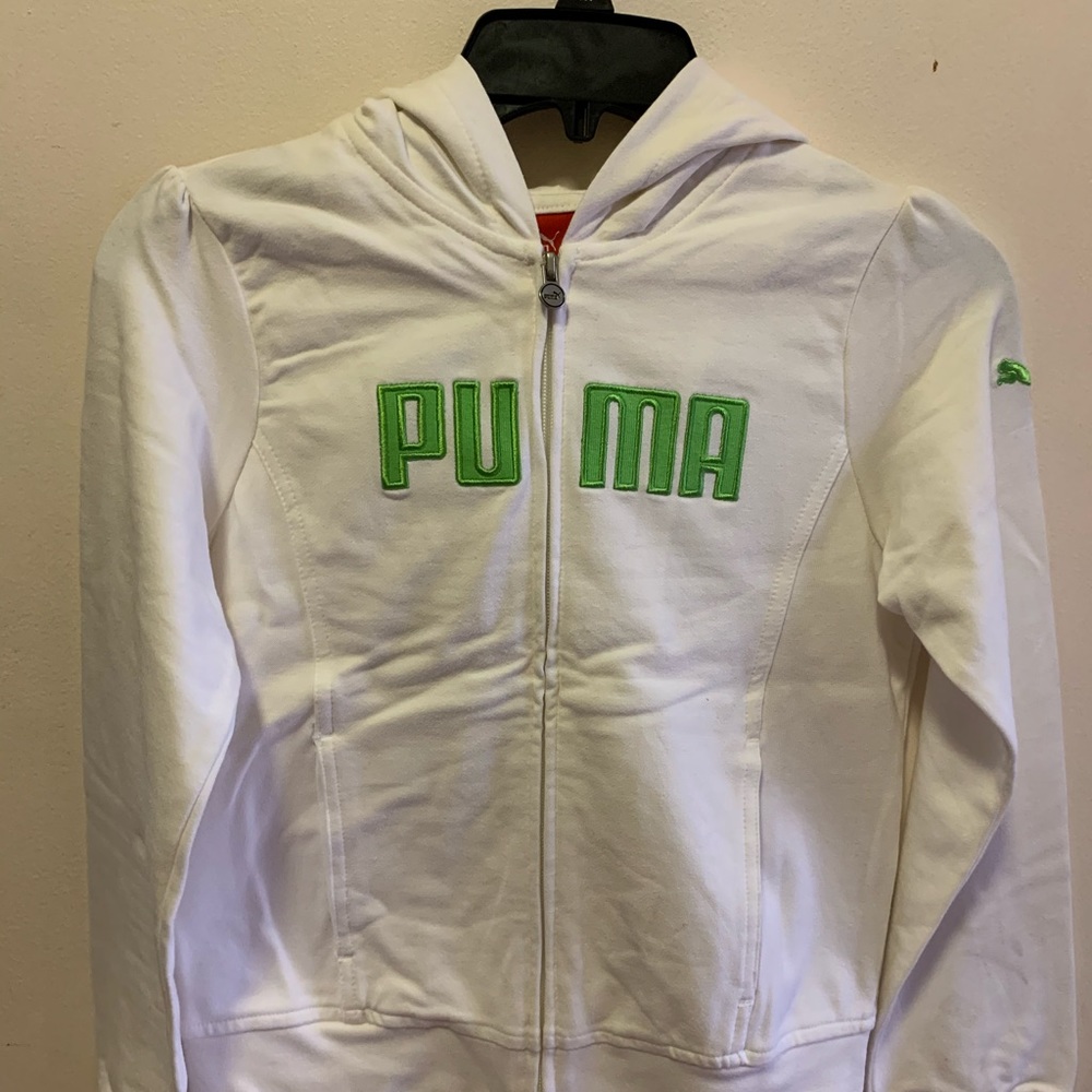 PUMA Girls Youth White Green Hoodie